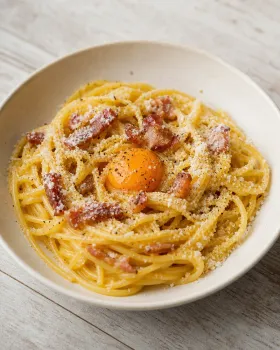 Pâtes à la carbonara, photographie du plat